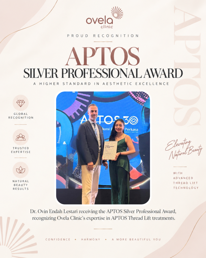 Dr. Ovin Endah Lestari menerima APTOS Silver Professional Award untuk treatment tanam benang APTOS di Ovela Clinic Jakarta